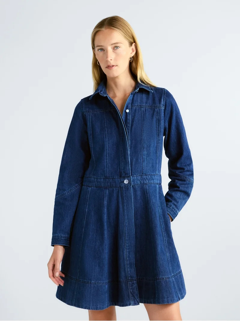 Free Assembly Women's and Women's Plus Long Sleeve Mini Shirt Dress, Sizes XS-4X | Walmart (US)