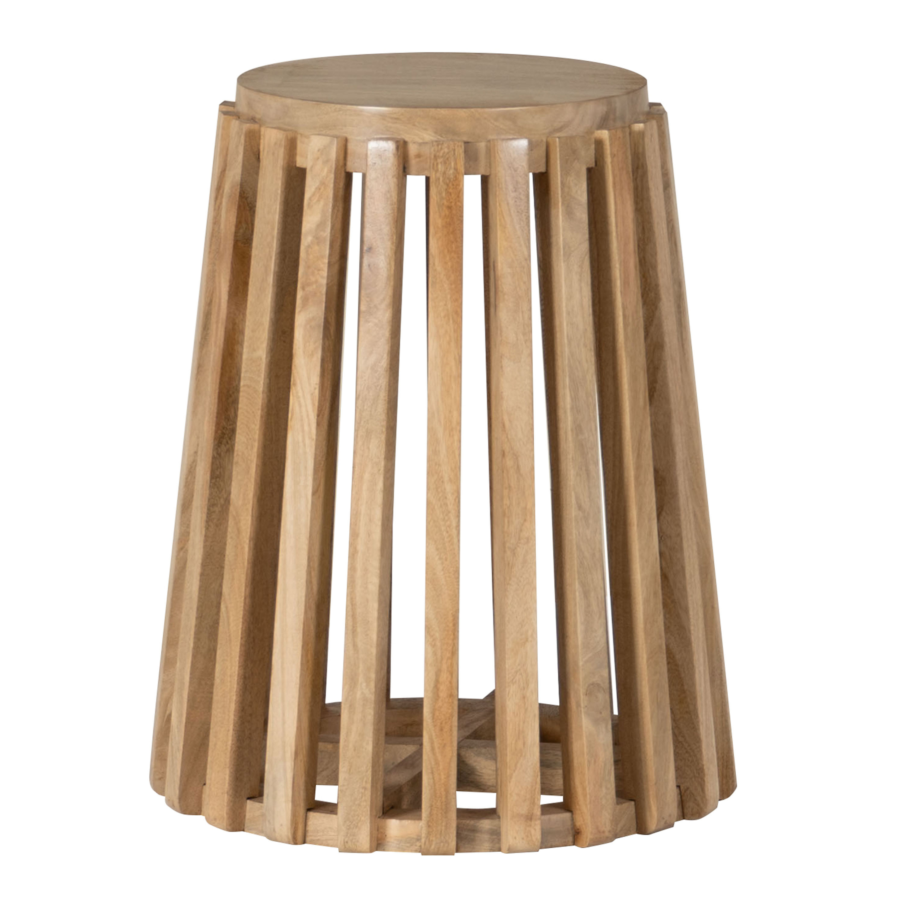Alban Round Slatted Mango Wood Side Table | World Market