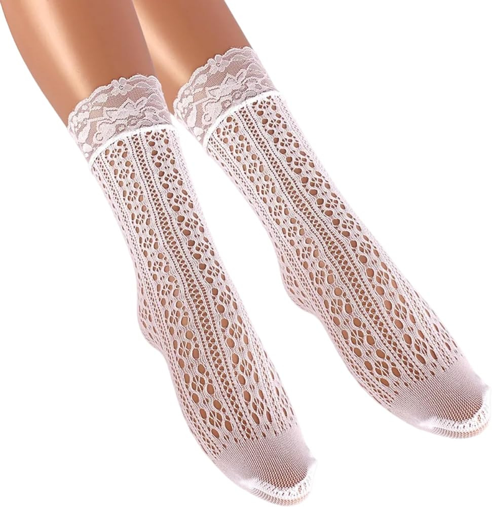 Lace Socks for Women | Crew Mid-Calf Socks with Lace Trim | Amazon (US)