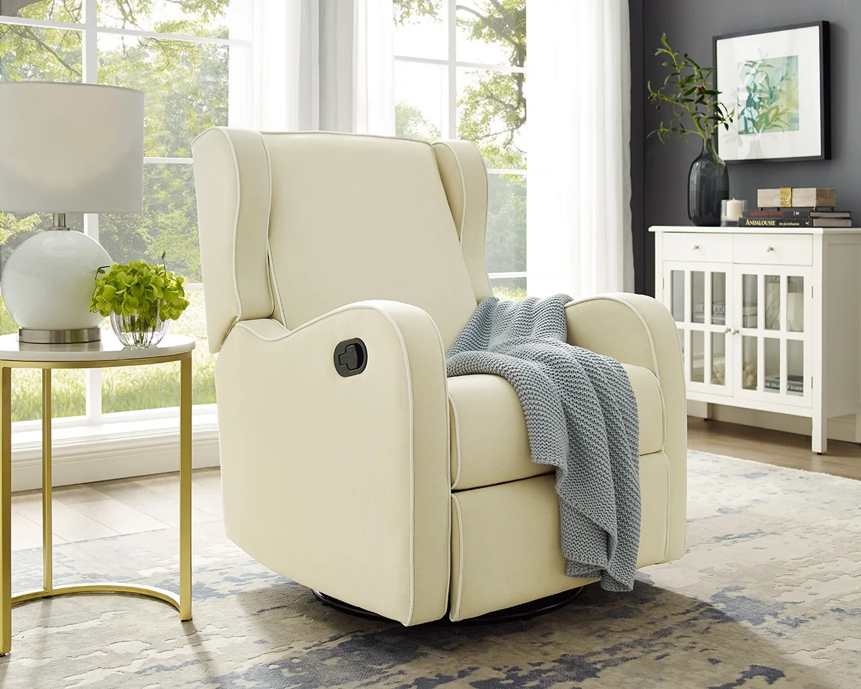 Angel Line Rebecca Upholstered Swivel Gliding Recliner, Beige | Walmart (US)