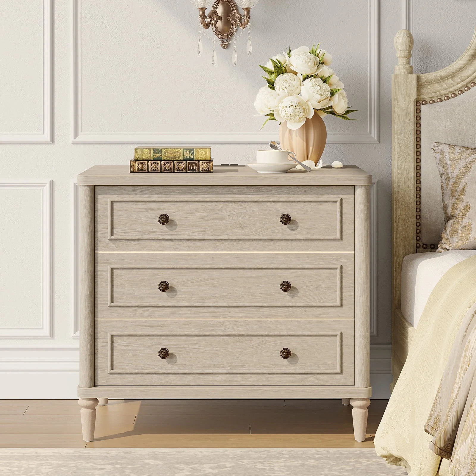 Bestier Farmhouse Nightstand  with 3 Drawers, Wood Bedside Table Night Stand with Charging Statio... | Walmart (US)