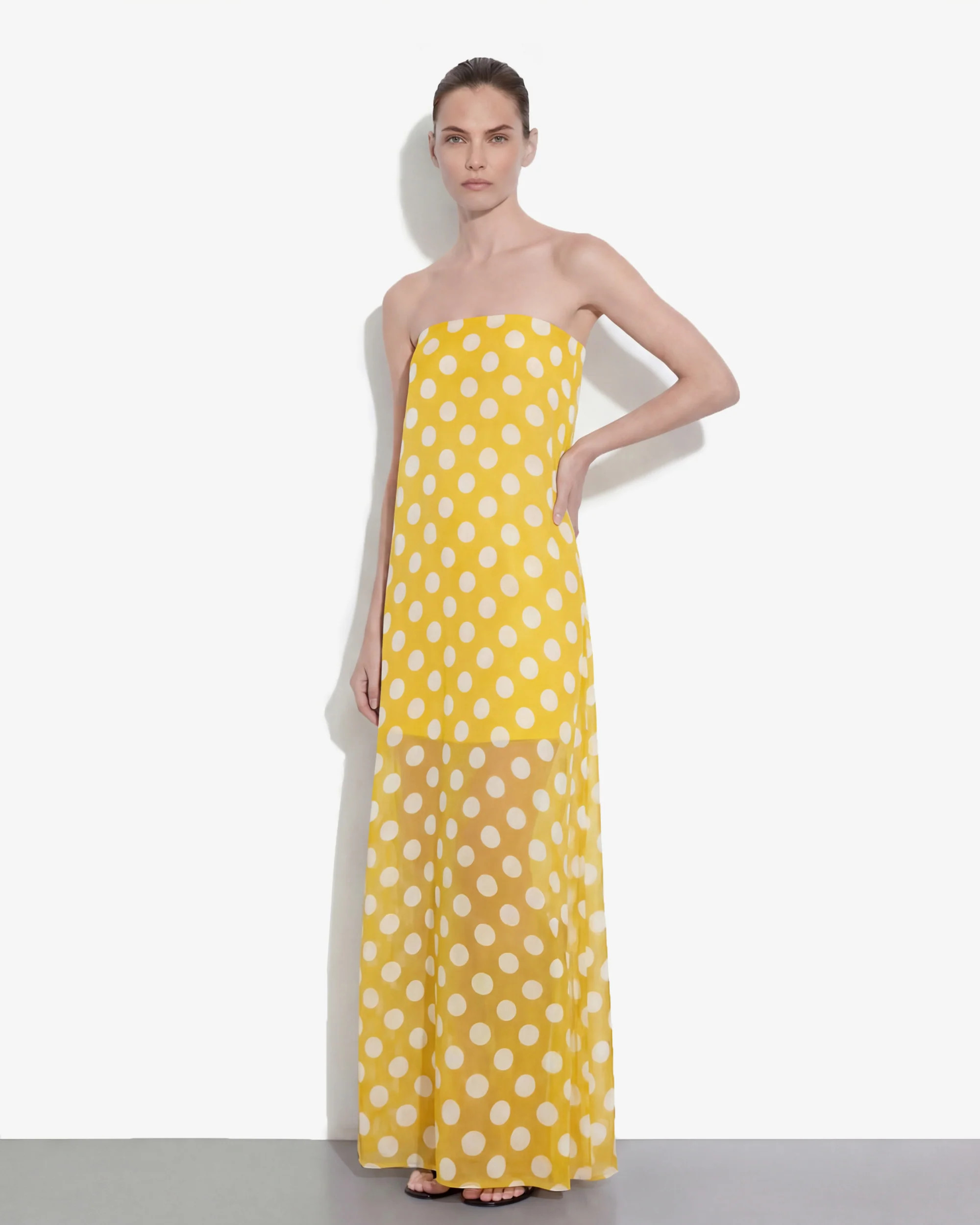 Polka-Dot Strapless Maxi Dress - Yellow | JW PEI US