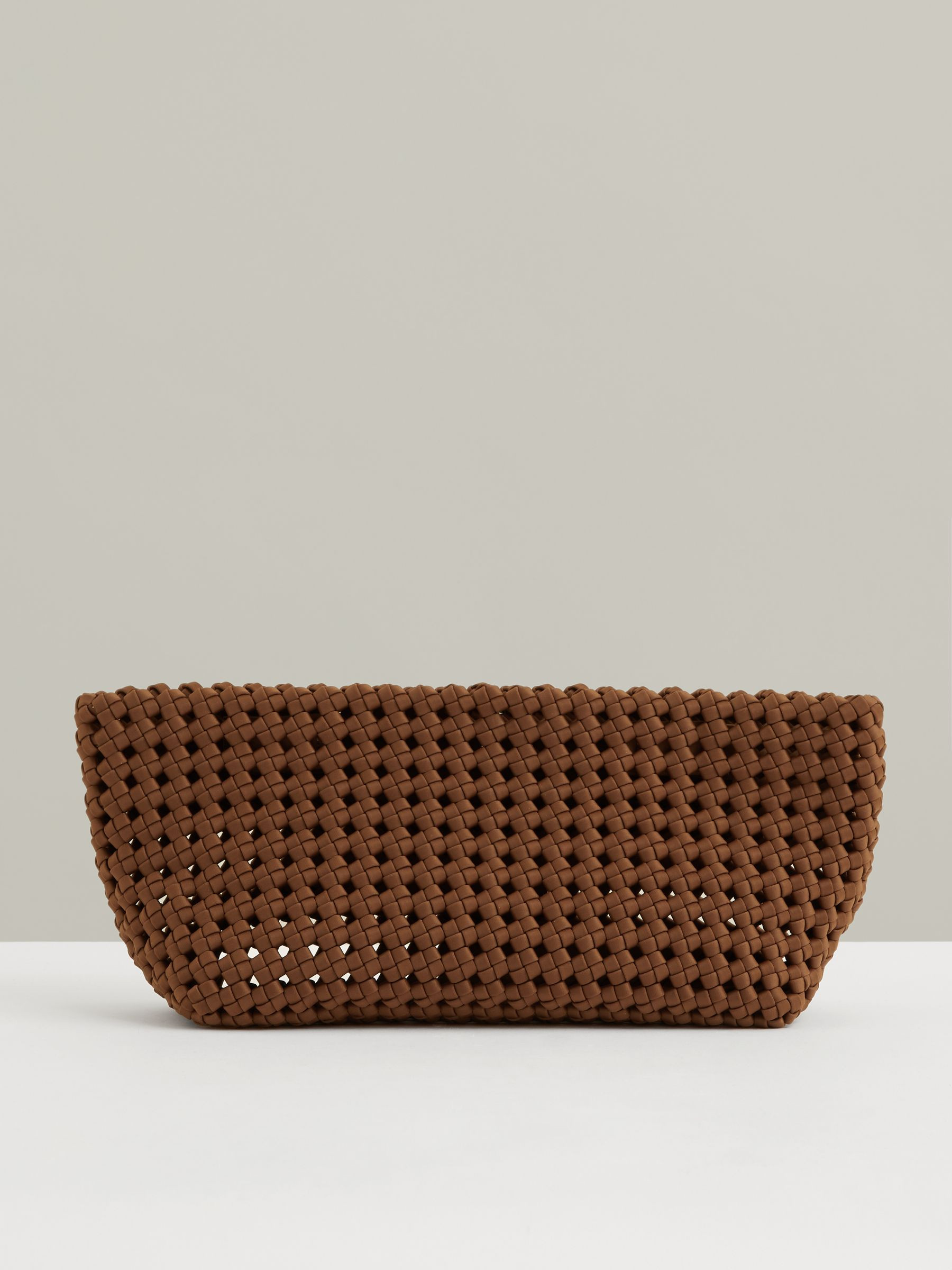 Woven Clutch Bag in Tan | Reiss UK