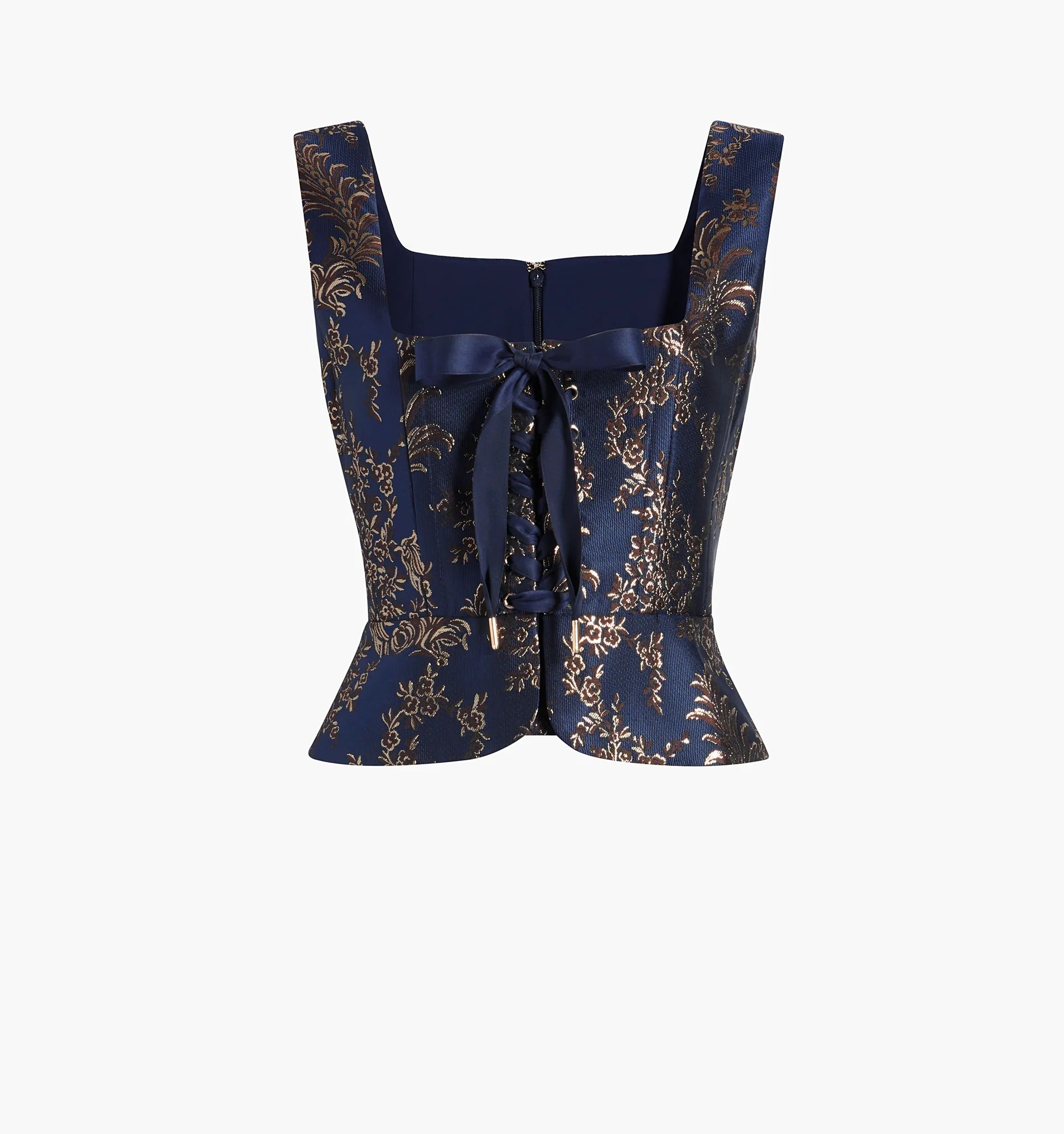 The Birdie Top - Navy Bird Brocade | Hill House Home