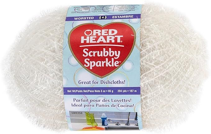 Red Heart Scrubby Sparkle E851.8001 Yarn, Marshmallow | Amazon (US)