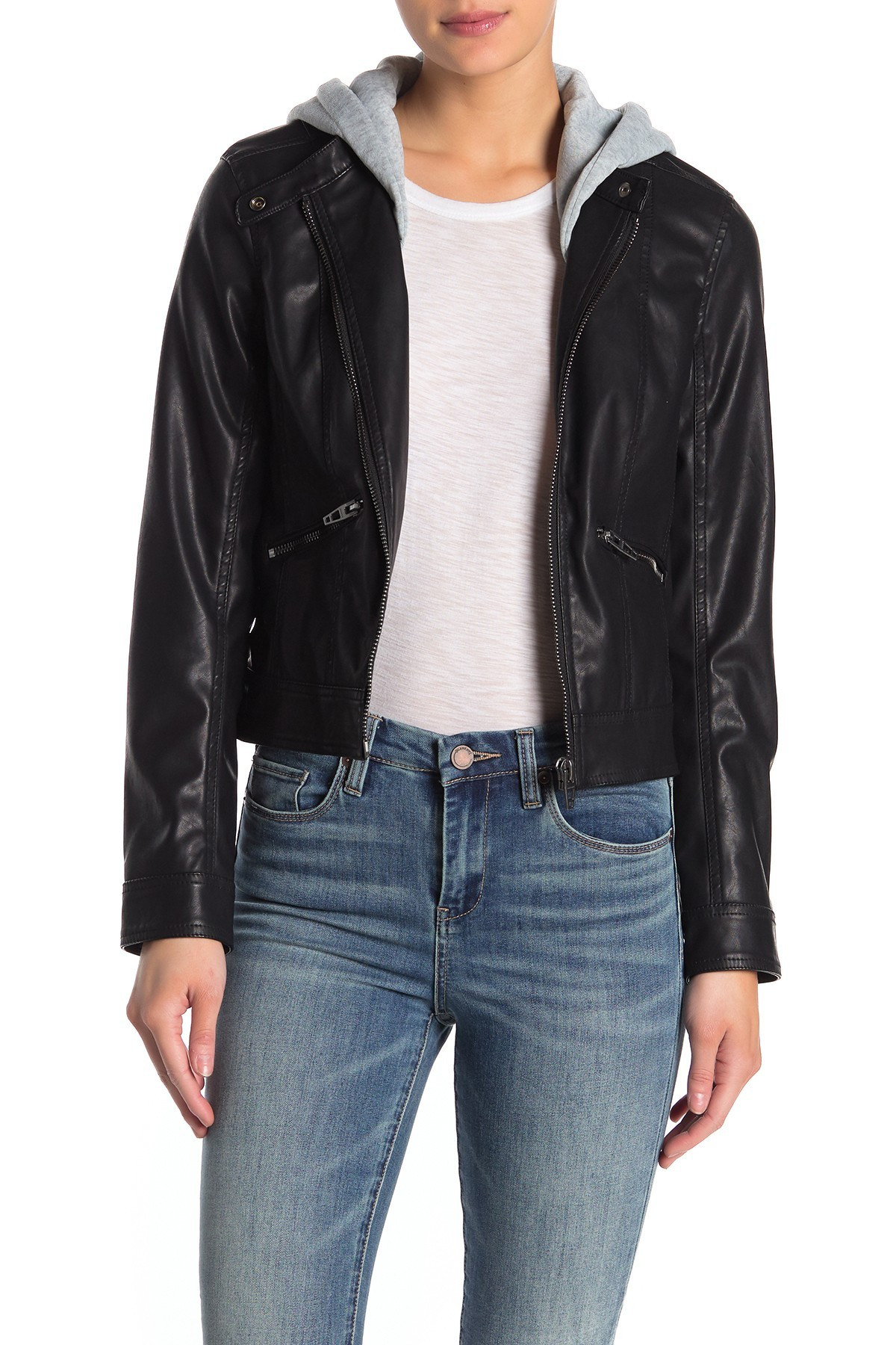 Removable Hood Faux Leather Moto Jacket | Nordstrom Rack