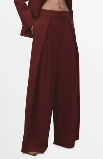 MANGO Inverted Pleat Wide Leg Pants in Dark Orange at Nordstrom Rack, Size 4 | Nordstrom Rack