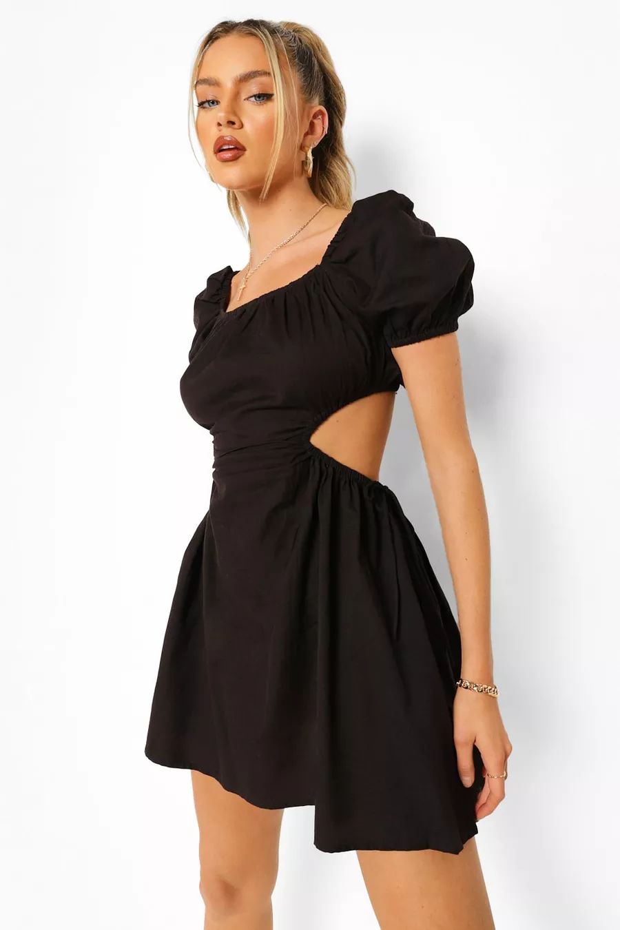 Tie Back Cut Out Cotton Mini Dress | Boohoo.com (US & CA)