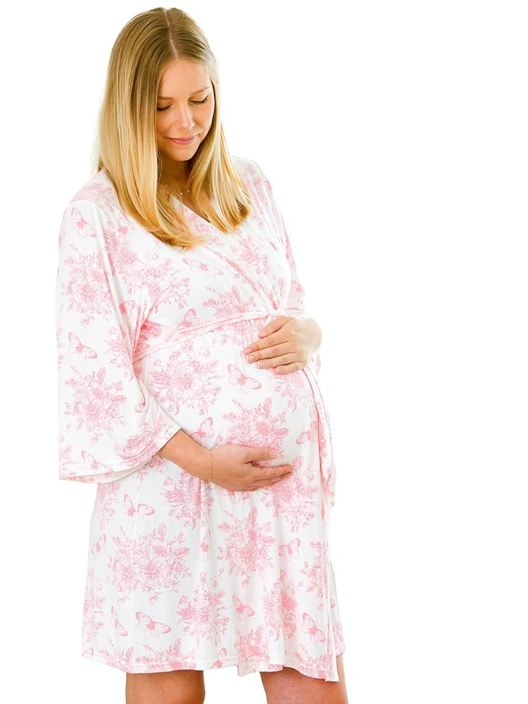 RuffleButts Pink Butterfly Garden Toile Women's Maternity Robe - One Size | Amazon (US)