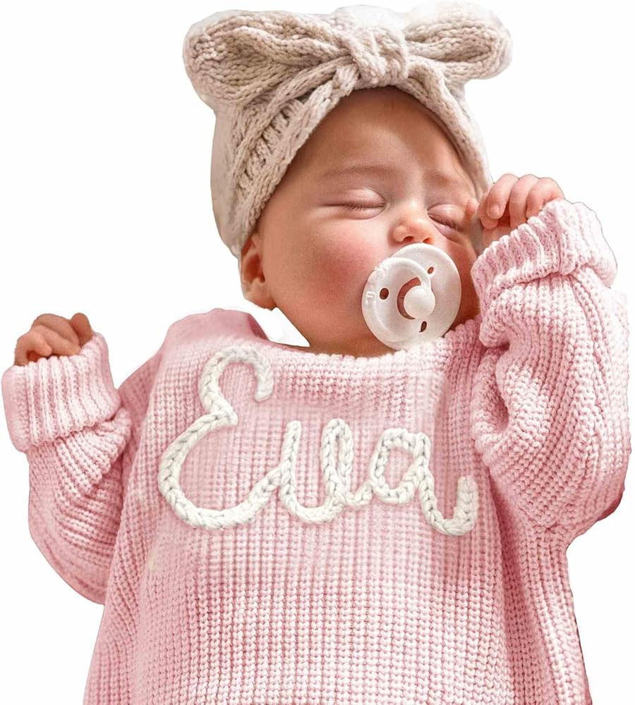 Personalized Baby Knit Sweater, Custom Baby Sweater with Hand-Embroidered Name and Monogram, Cust... | Amazon (US)