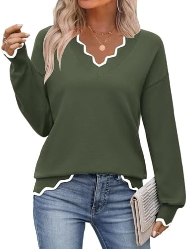 Zeagoo Women's 2025 Fall V Neck Sweater Casual Long Sleeve Lightweight Ribbed Knit Pullover Sweat... | Amazon (US)