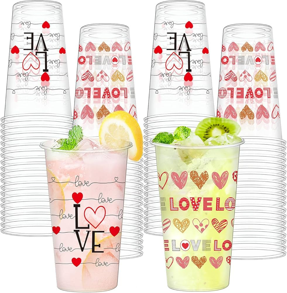 50pcs 16oz Valentine's Day Disposable Cups, Wedding Disposable Clear Plastic Cups for Wedding Ann... | Amazon (US)