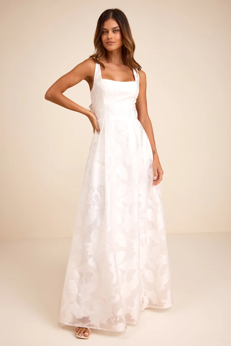 Perfected Aura White Jacquard Tie-Back Maxi Dress with Pockets | Lulus