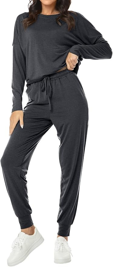 DouBCQ Womens Two Piece Outfit Long Sleeve Sleepwear and Lounge Pants Pajamas Set | Amazon (US)