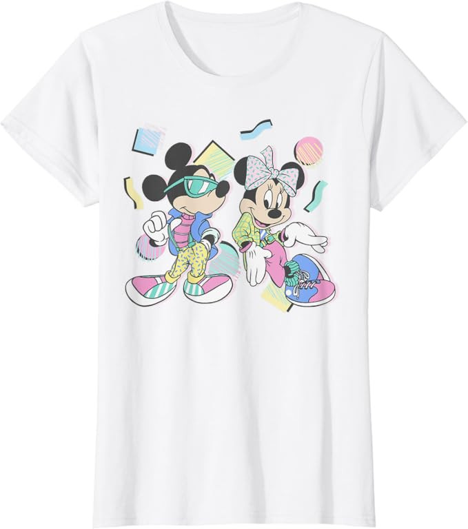 Disney Mickey And Friends Mickey & Minnie 80's Style T-Shirt | Amazon (US)