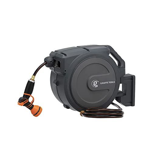 Giraffe Tools Hose Reel 1/2‘’ 78 ft, Heavy Duty Retractable Garden Hose Reel with Any Length Lock, Slow Return System, Wall Mounted and 180 Deg Swivel Bracket | Amazon (US)