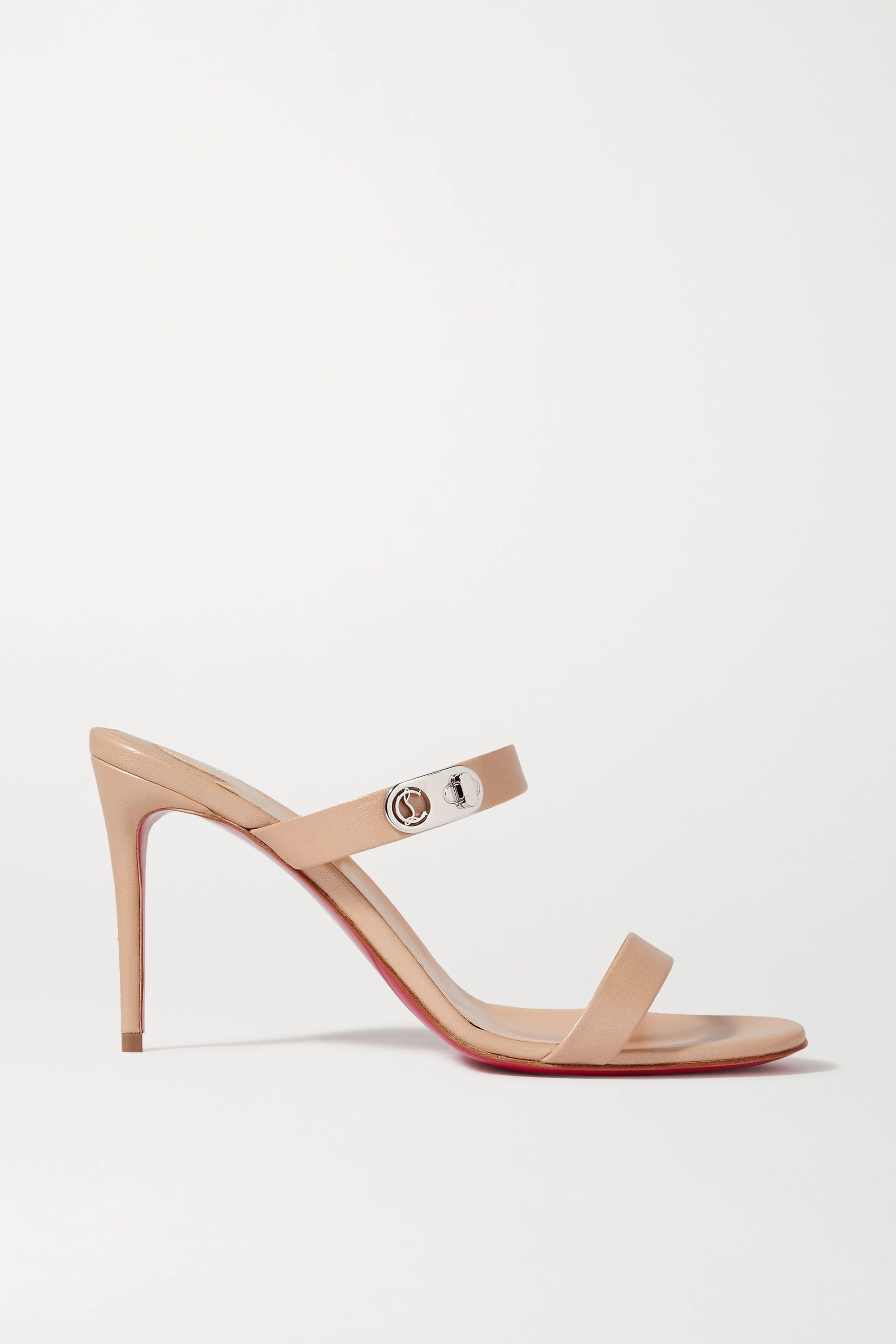Neutral Lock Me 85 embellished leather mules | Christian Louboutin | NET-A-PORTER | NET-A-PORTER (US)
