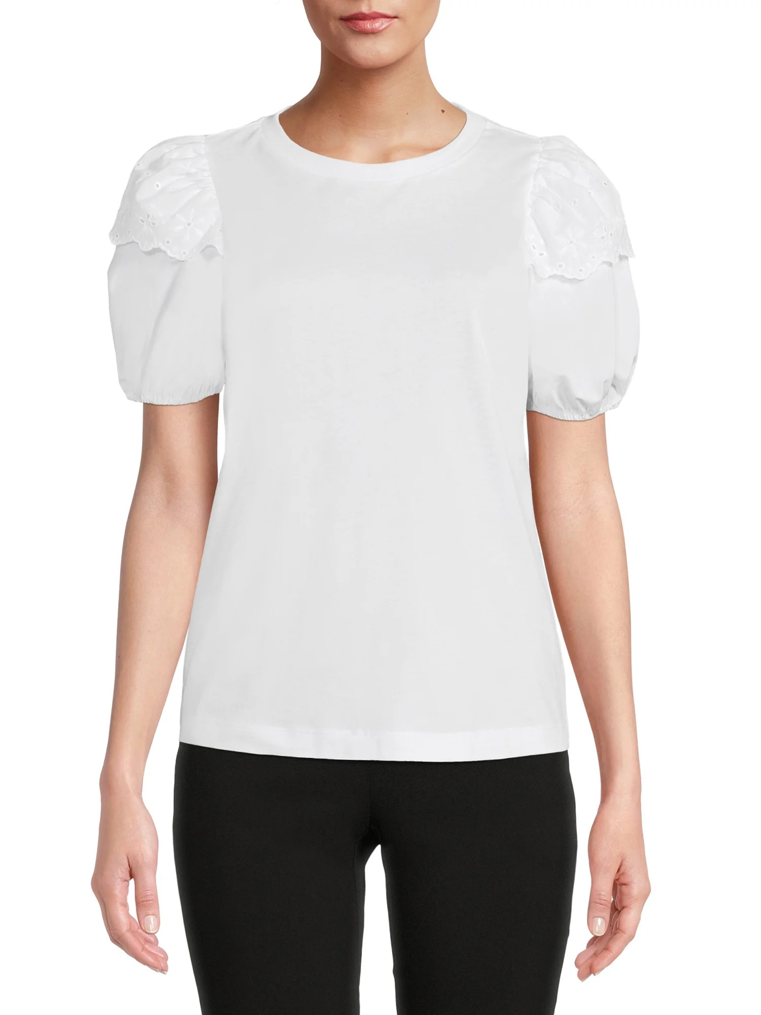 The Get Women's Short Sleeve Eyelet Ruffle T-Shirt - Walmart.com | Walmart (US)
