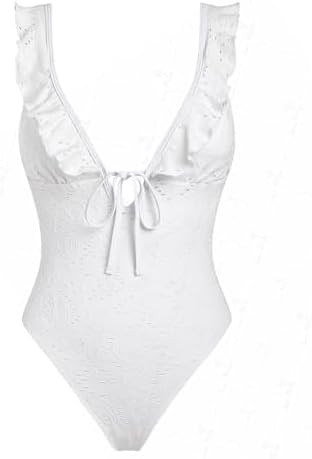 seamoly Vintage Striped Ruffles Trim Tied Plunging Neck One-Piece Swimsuit | Amazon (US)