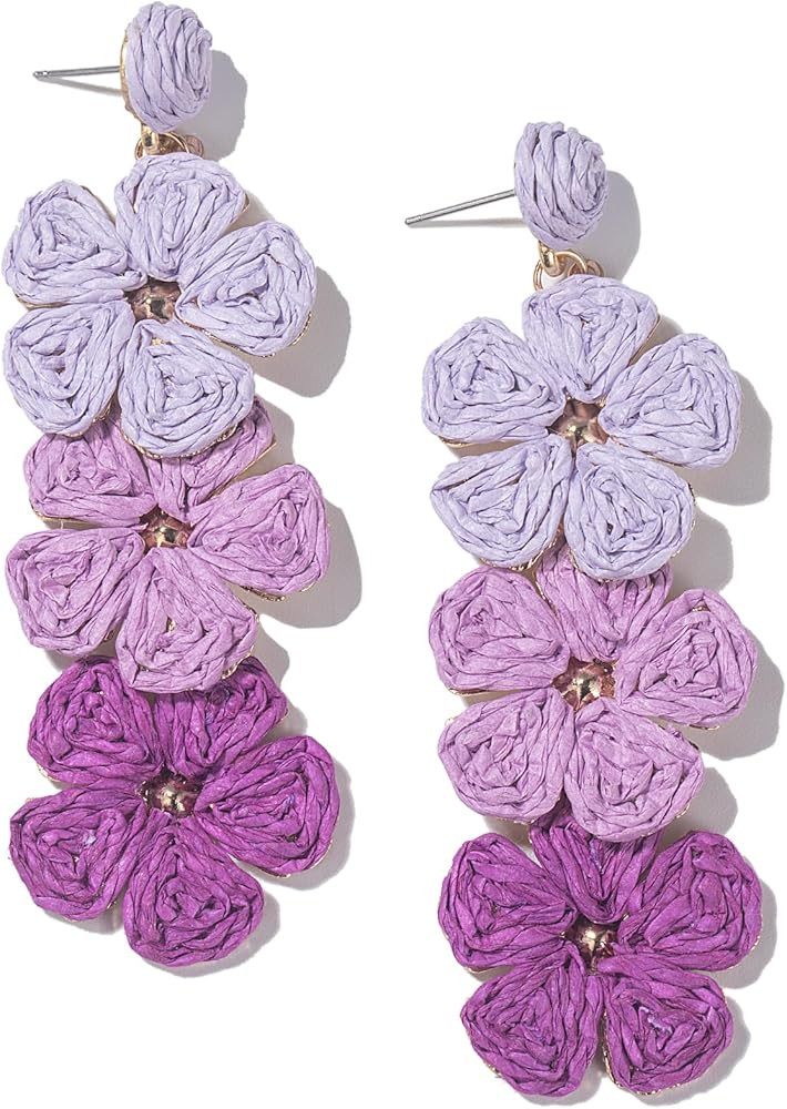 Flower Drop Earrings Floral Raffia Earrings Boho Statement Dangle Earrings Trendy Cute Summer Jew... | Amazon (US)