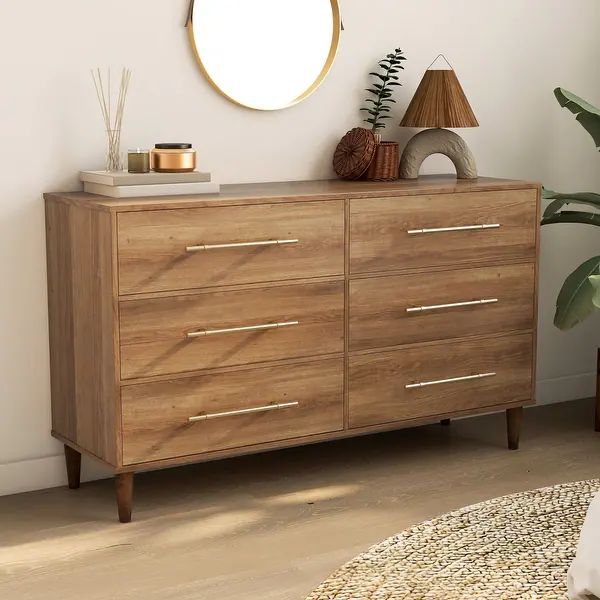 Furniture of America Quinset Mid-Century Modern Oak 6-Drawer Dresser - On Sale - Overstock - 3611... | Bed Bath & Beyond