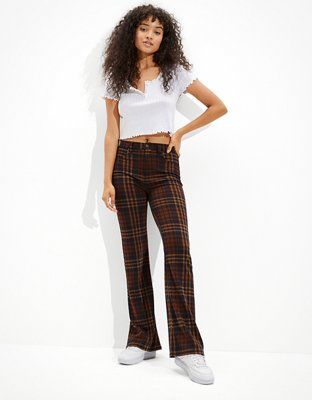 AE Super High-Waisted Plaid Flare Pant | American Eagle Outfitters (US & CA)