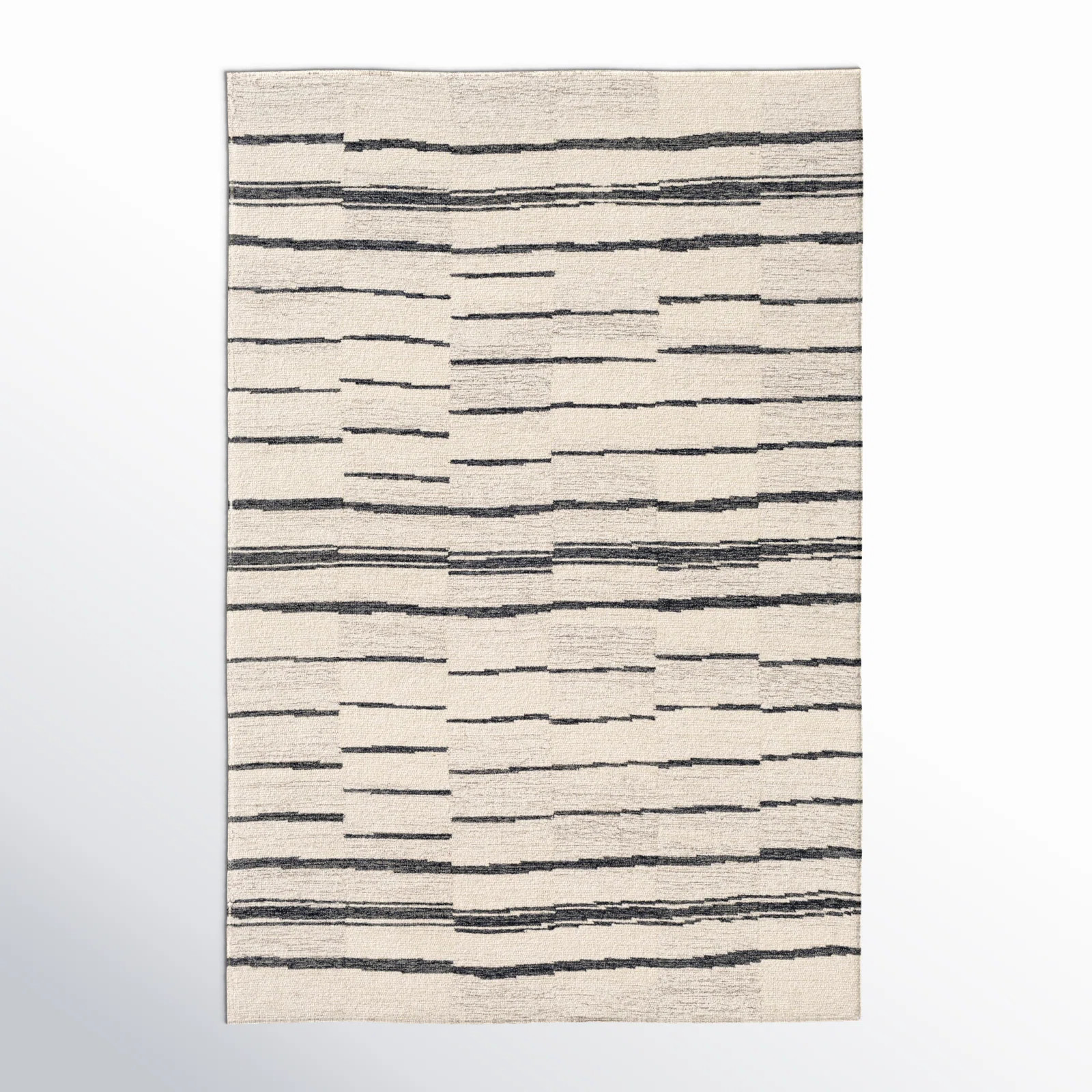 Rune Striped Handmade Tufted Wool Area Rug in Beige/Charcoal | AllModern