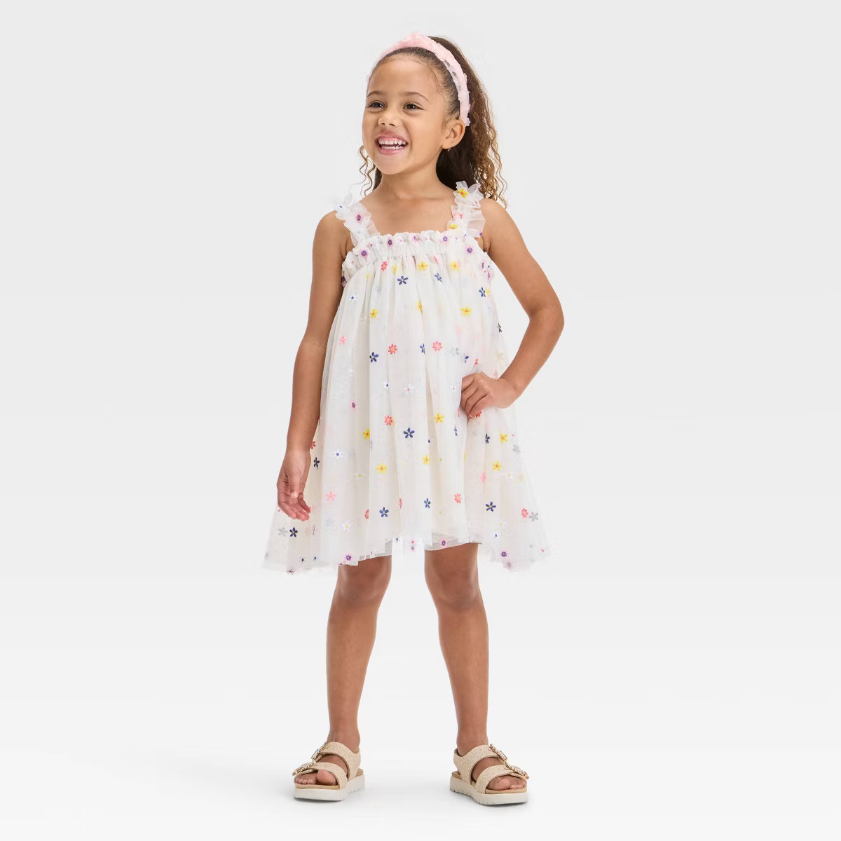 Audrey Camille Toddler Girls' Embroidered Floral Tank Tulle Dress - Off-White | Target