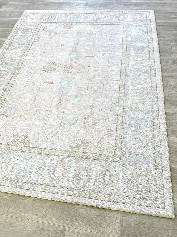 Pink Oushak Rug, Modern, Vintage, Turkish, Eclectic, Floral, Pastel, Washable, Area Rugs for Livi... | Amazon (US)