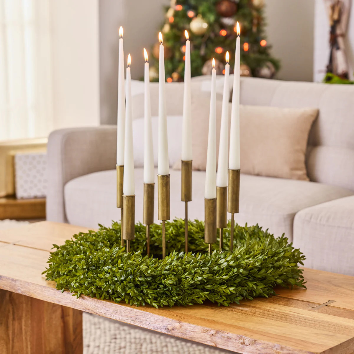 Antique Gold Iron Multi Height Taper Holder 8 Candlestick Candelabra Holiday Wreath Decor | Darby Creek Trading