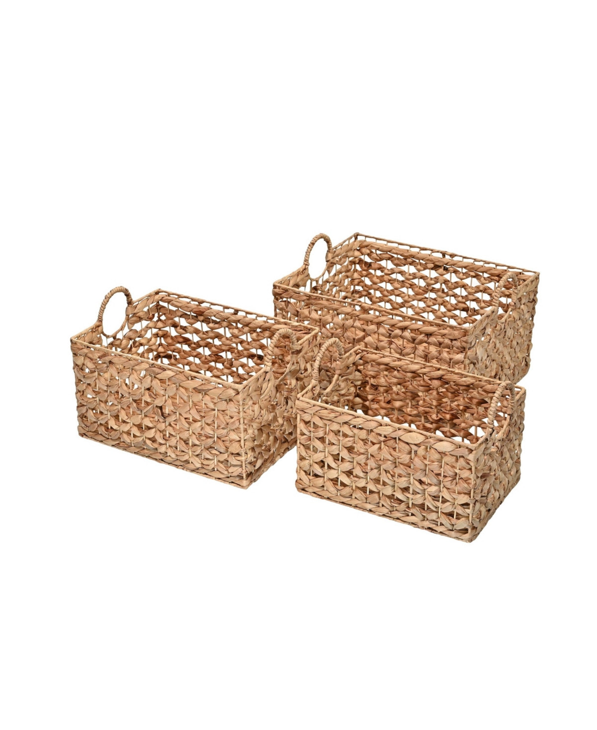 Happimess Quinn Bohemian Cottage Woven Hyacinth Rectangular Storage Baskets with Handles, Set of 3 - Natural | Macy's
