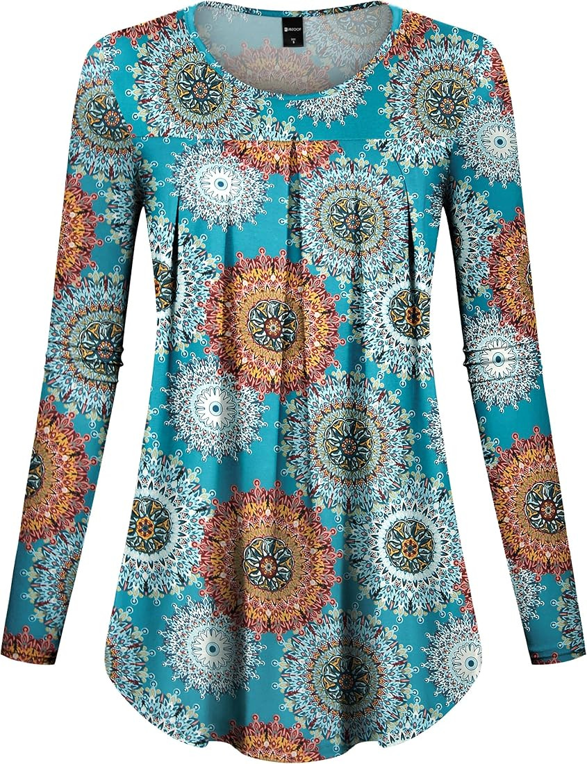 RUBZOOF Long Sleeve Shirts for Women Casual Tops Pleated Front Tunic Tops to Wear with Leggings S... | Amazon (US)