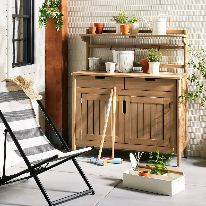 Mahogany Outdoor Potting Station - Natural - Hearth & Hand™ with Magnolia | Target