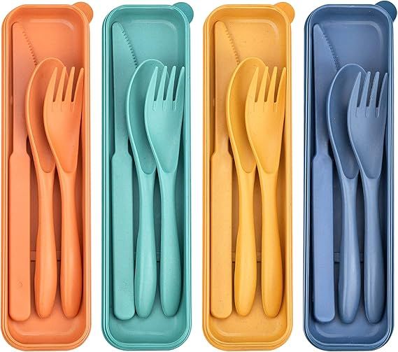 4 Sets Reusable Utensils Set with Case,Travel Utensils Cutlery Set Spoons and Forks Set, Reusable... | Amazon (US)