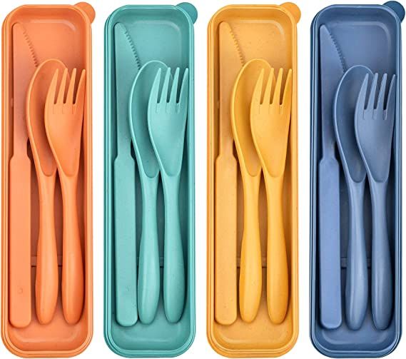 4 Sets Reusable Utensils Set with Case,Travel Utensils Cutlery Set Spoons and Forks Set, Reusable... | Amazon (US)