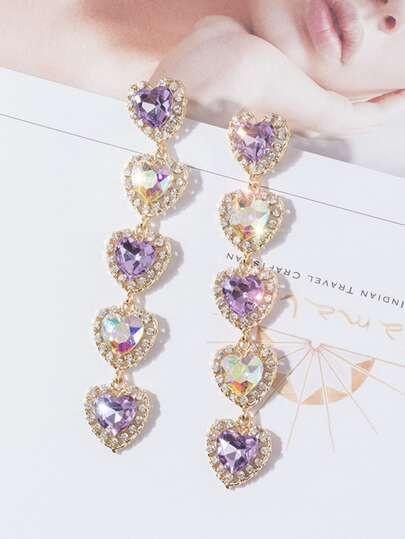1pair Crystal & Rhinestone Decor Heart Shaped Drop Earrings | SHEIN