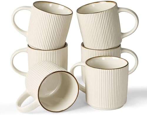 famiware Coffee Mug Set for 6, Star 12 oz Catering Mugs Cup Set with Handle for Coffee, Tea, Coco... | Amazon (US)