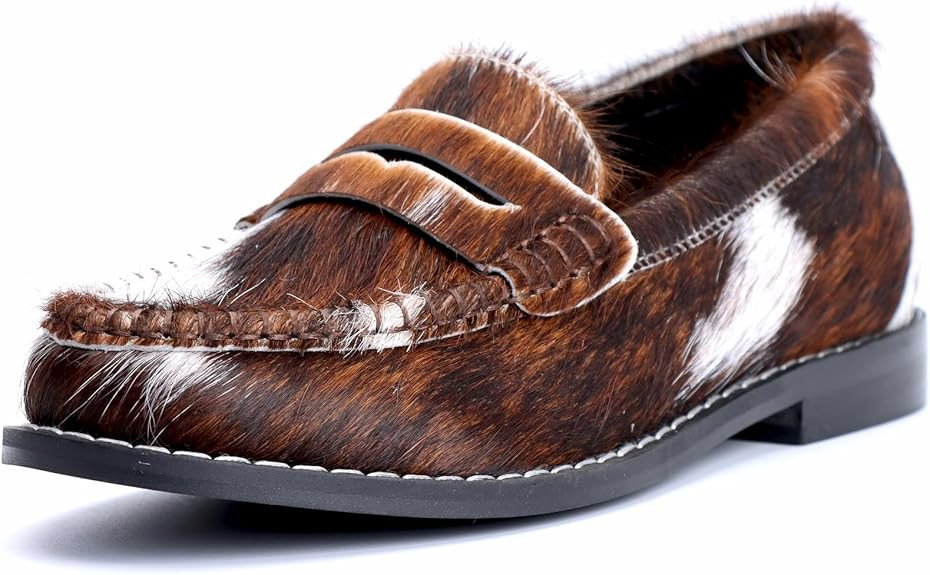 XOBZJH Vintage Penny Loafers for Women Handmade Natural Calf Hair Flats with Arch Support,Comfort... | Amazon (US)