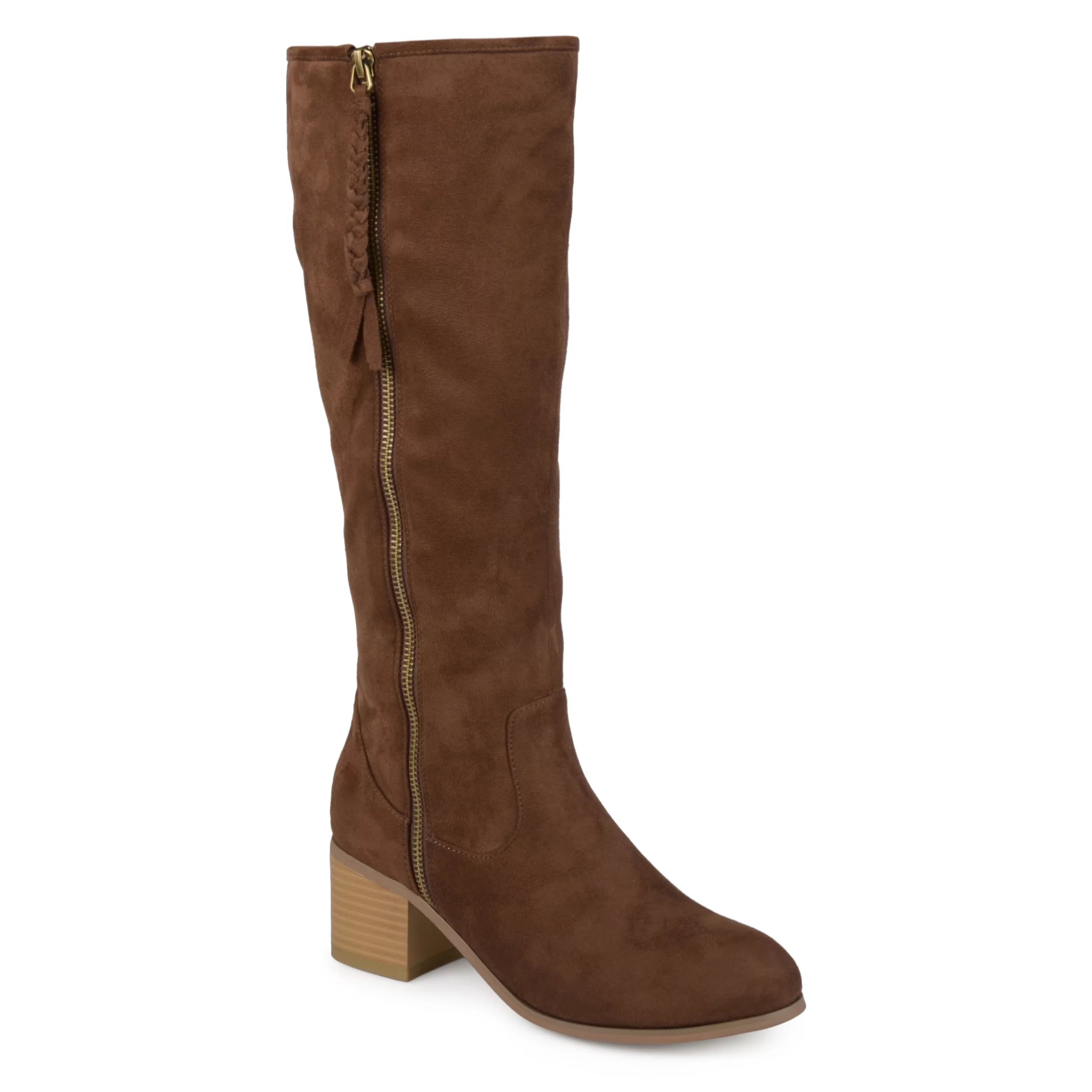 Womens Faux Suede Mid-calf Stacked Wood Heel Boots - Walmart.com | Walmart (US)