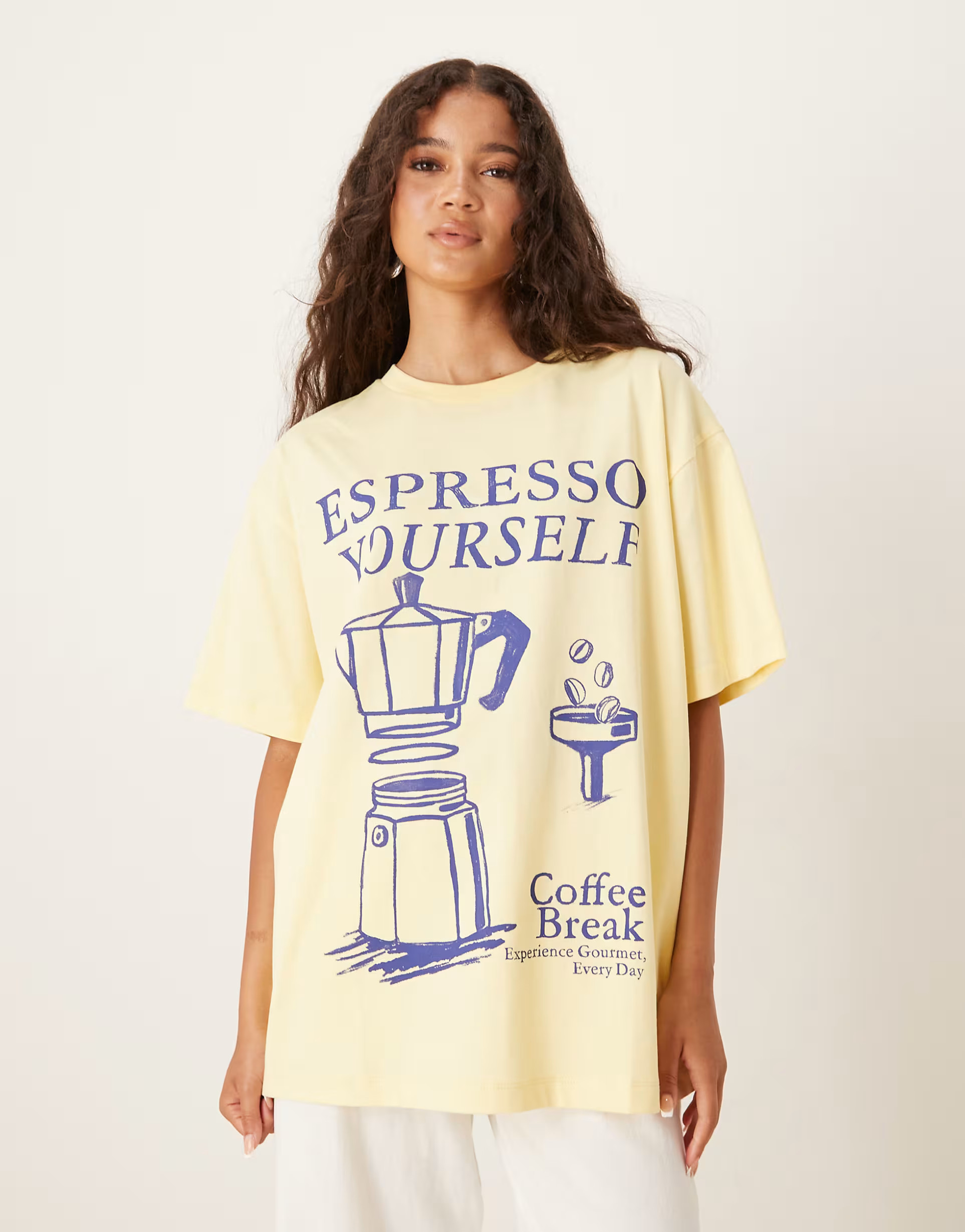 ASOS DESIGN oversized t-shirt with espresso coffee graphic in yellow | ASOS (Global)