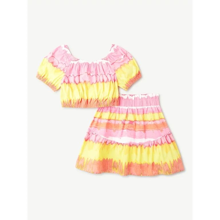 Scoop Girls Puff Sleeve Crop Top and Matching Ruffle Skirt, 2-Piece Outfit Set, Sizes 4-12 | Walmart (US)