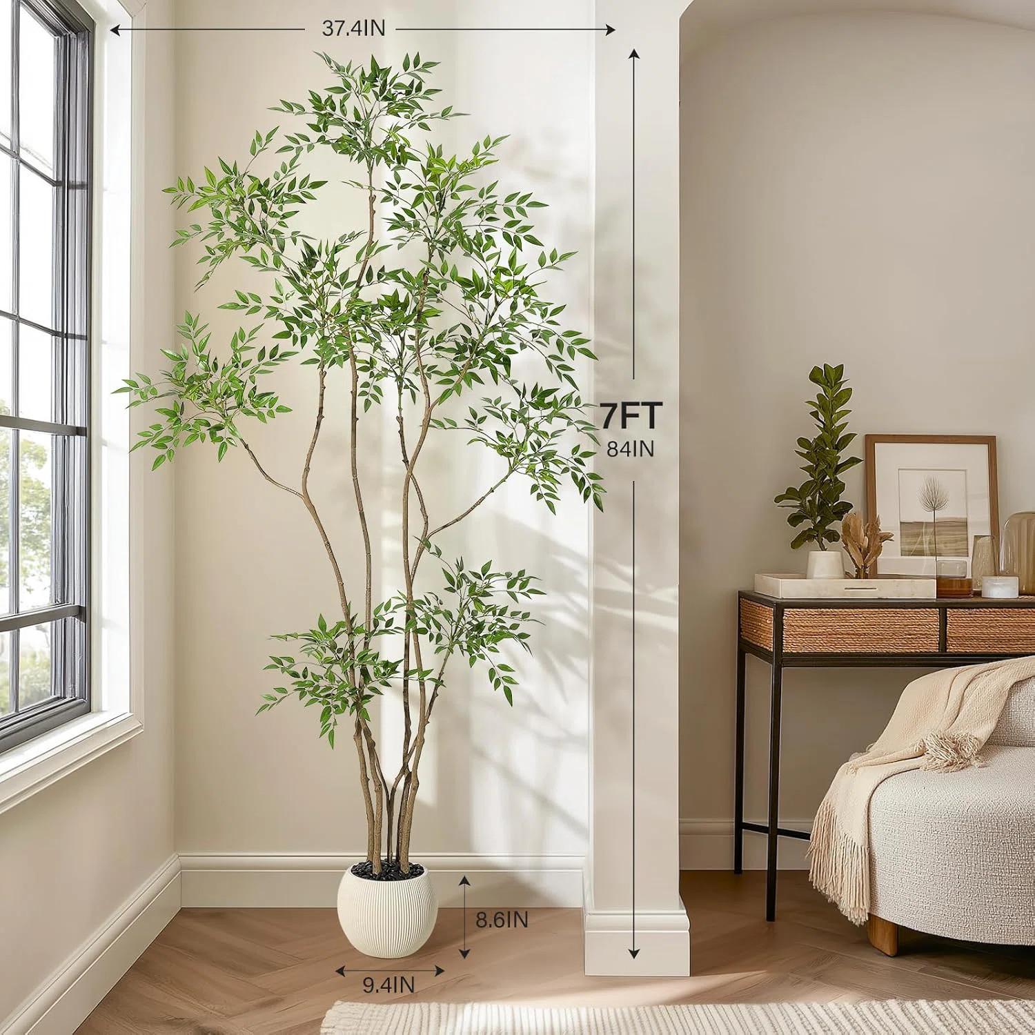 Primrue Artificial Plants Indoor, 5FT Tall Faux Floor Plant in Pot, Nandina Artificial Tree with ... | Wayfair North America