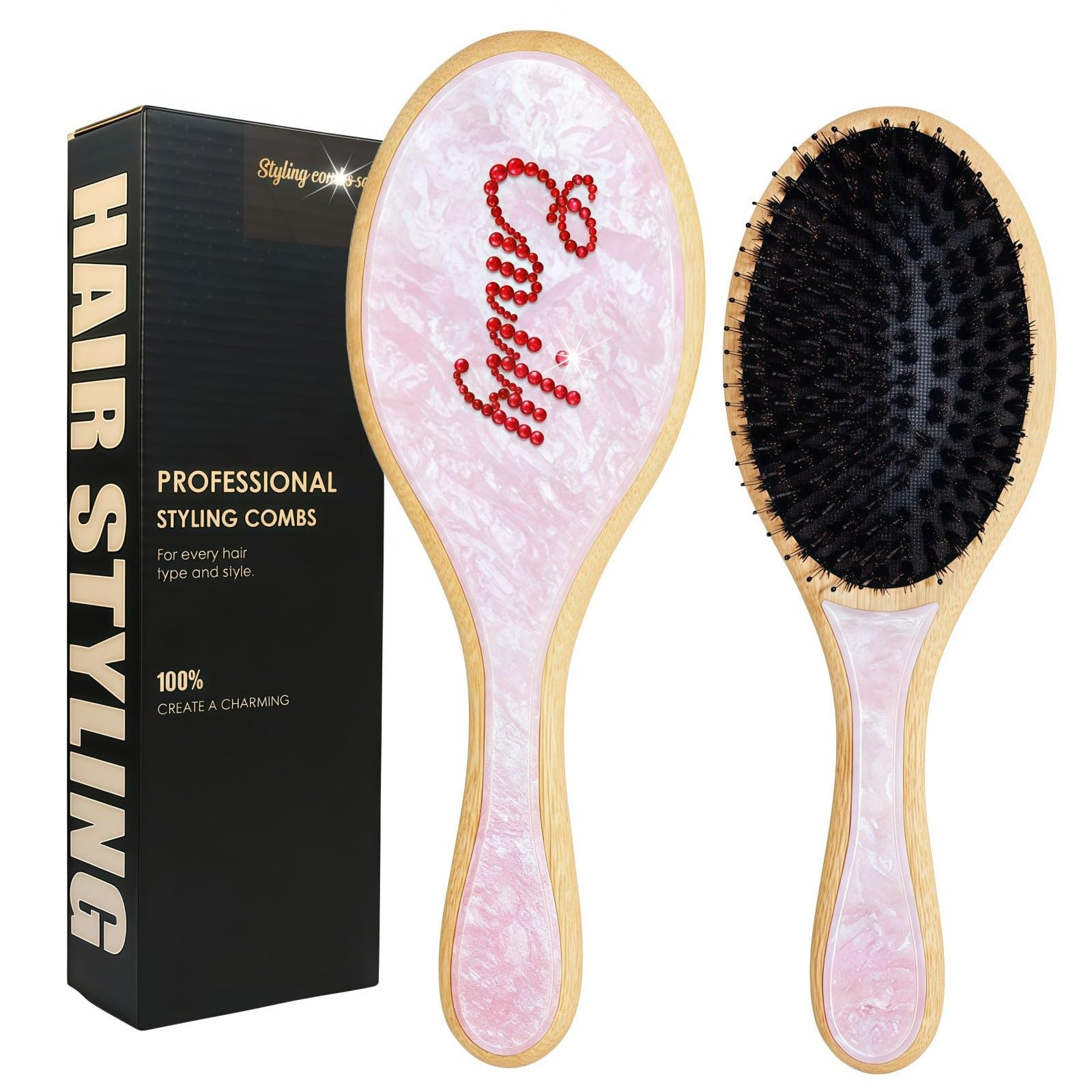 Personalized Rhinestone Hair Brush for Women & Girls - Custom Name Wooden Paddle Brush Natural Ba... | Amazon (US)