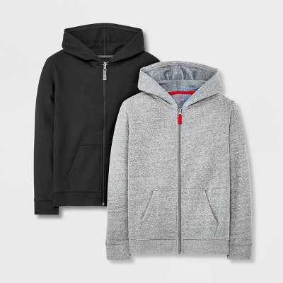 Boys' 2pk Fleece Zip-Up Hoodie - Cat & Jack™ Black/Gray L: Heavyweight Cotton Blend, Kangaroo Pocket, | Target
