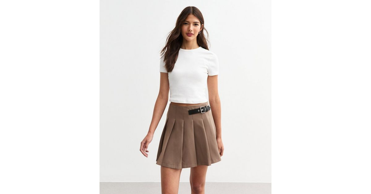 Mink Belted Pleated Mini Skirt | New Look | New Look (UK)