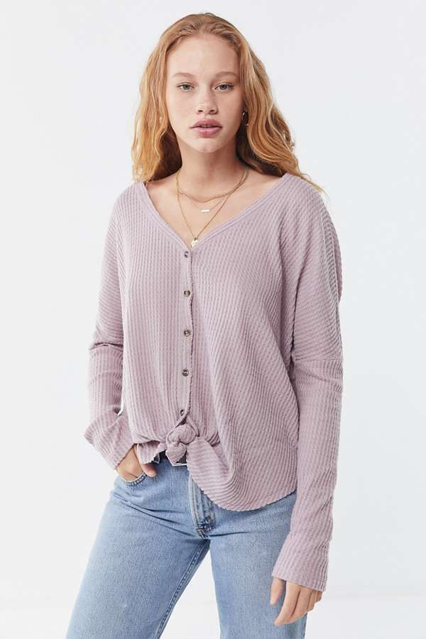 Out From Under Jojo Oversized Thermal Button-Front Top | Urban Outfitters (US and RoW)