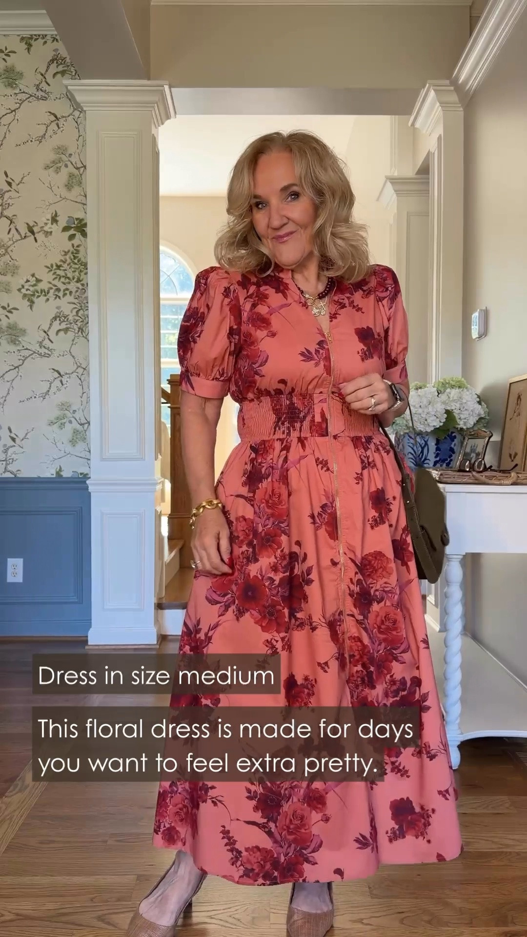 15% off new arrival at Avara with code NANETTE15 only good on one order

Oh, this floral dress is a beauty! I’m wearing a medium, and that smocked waist gives it such a flattering shape without taking away from the full skirt.