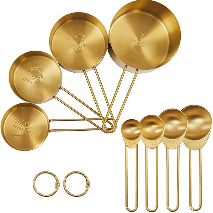8Pcs Measuring Cups and Spoons Set - Golden Stainless Steel Measuring Cups Metal Measuring Spoons... | Amazon (US)