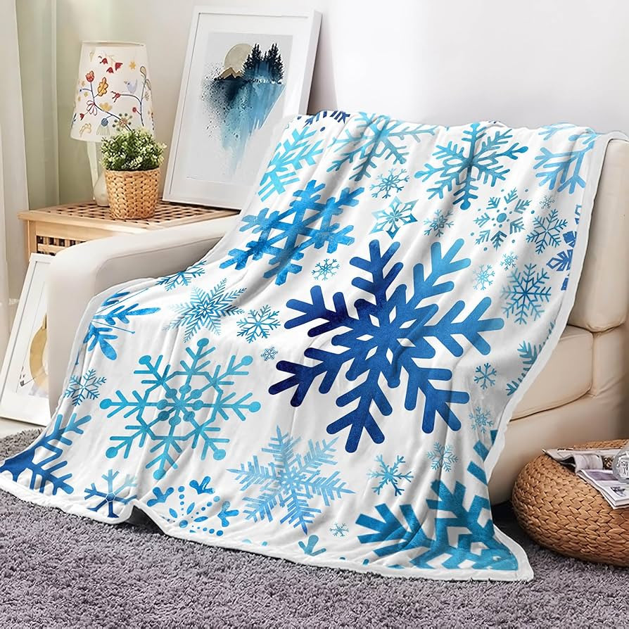 Wathon Christmas Blue Snowflake Throw Blanket, Winter Holiday Soft Warm Cozy Plush Comfy Blanket ... | Amazon (US)