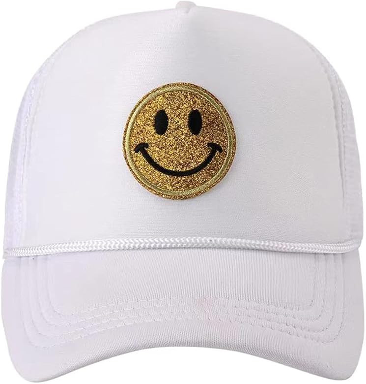 Lin Su Fashion Smile Face Sequins Baseball Cap Printing Neon High Crown Foam Mesh Back Trucker Ha... | Amazon (US)